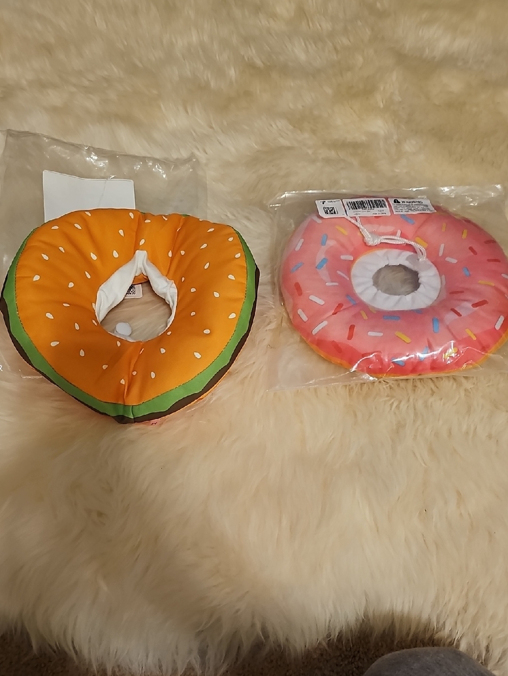 Novelty Donut Neck Pillow Set - Orange Burger & Pink Sprinkle Donut for Dog&Cat